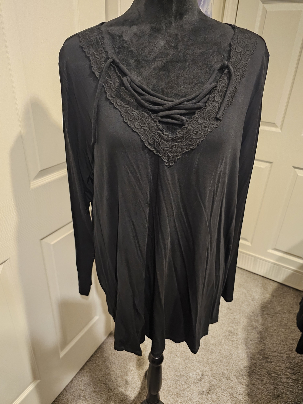 torrid Black Lace-Trim Crisscross Long Sleeve Top